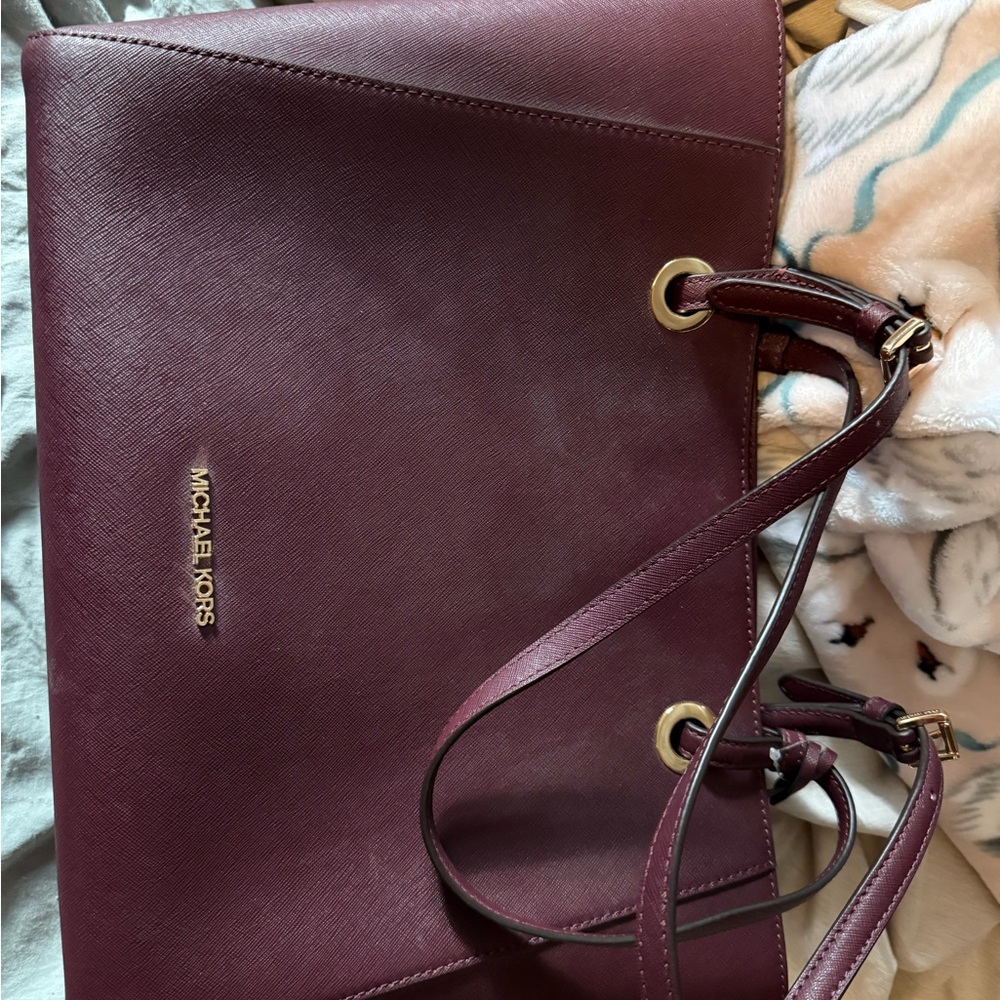 Michael Kors Burgundy Leather Tote Bag- Walsh